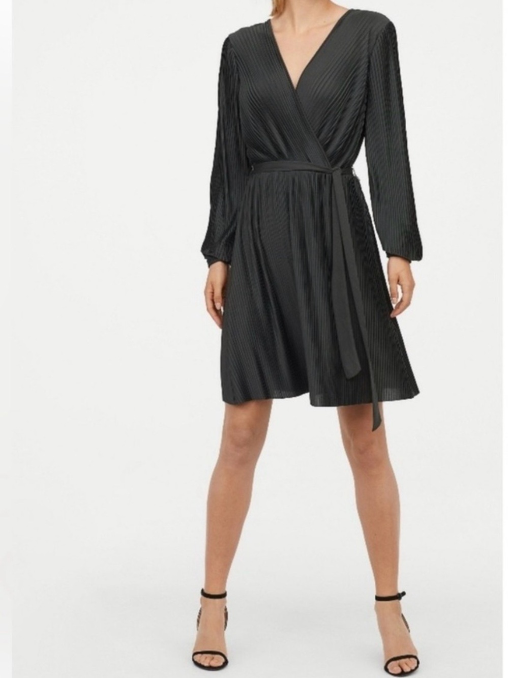 H&M  Pleated Wrap-Style Long Sleeve Dress
